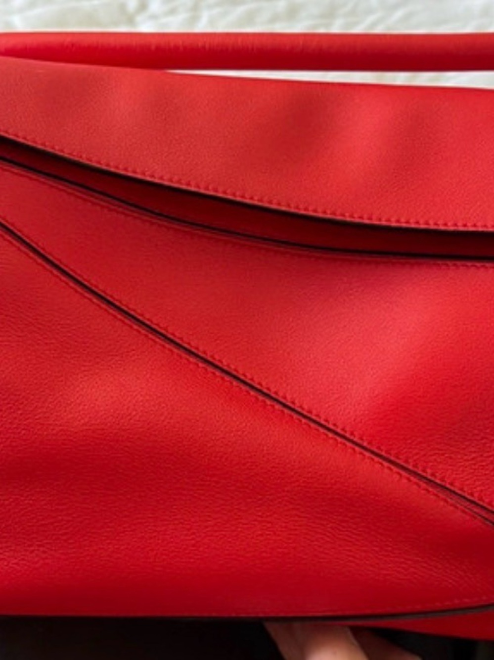 Loewe Puzzle bag, medium, redLeather .  Includes crossbody strap, gold hardware.